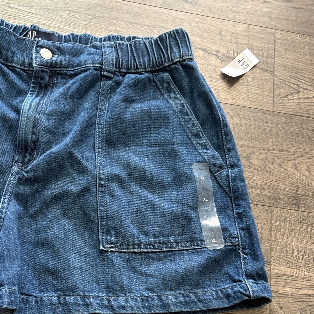GAP High Waist Dark Blue Denim Elastic-Waist Shorts - Picture 3 of 6